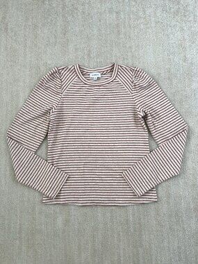 Evereve Red Striped Long Sleeve Cotton Tee Shirt S